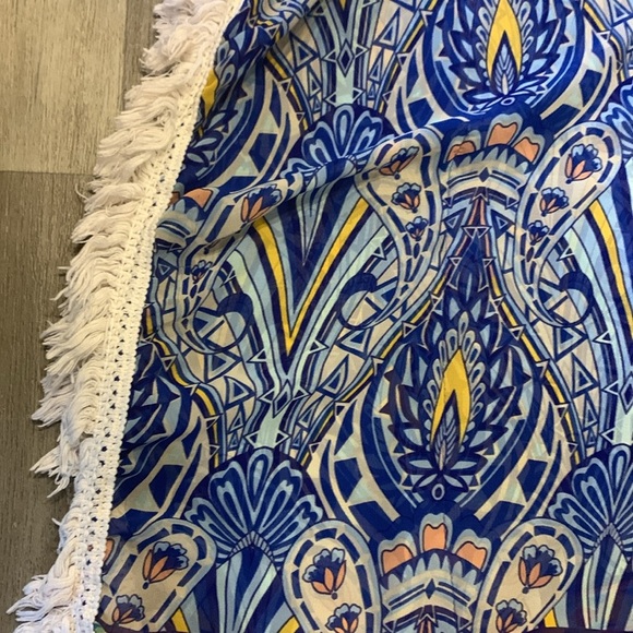 Candy Rose Fringe Hem Sheer Paisley Mosaic Boho Poncho Sheer Kimono - Picture 4 of 12